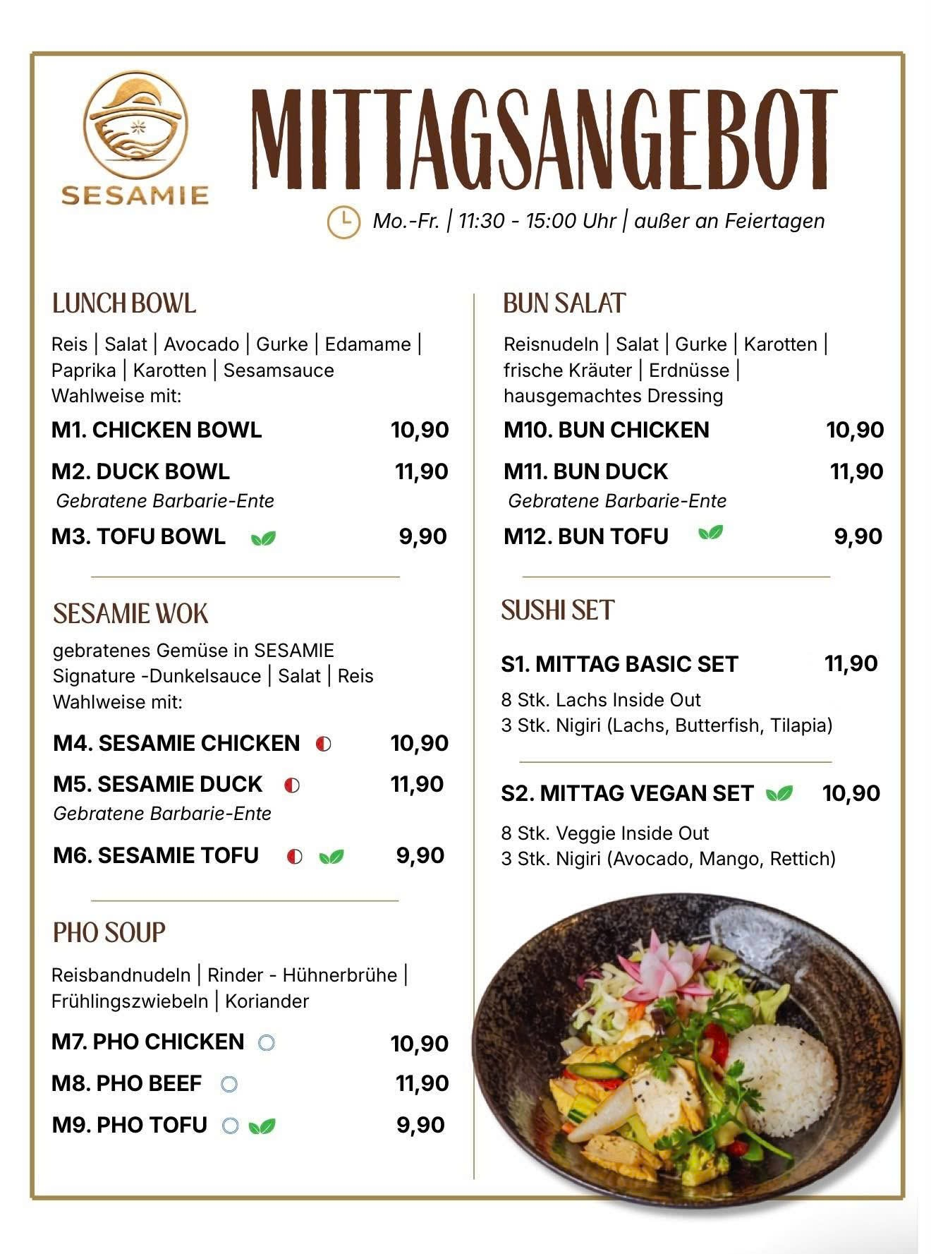 SESAMIE Mittagsangebot: Lunch Bowls, Bun Salat, Pho Soup und Sushi Sets